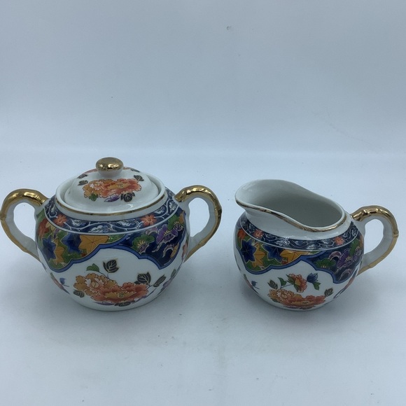 Japanese Asian Floral Creamer and Lidded Sugar - Picture 2 of 10